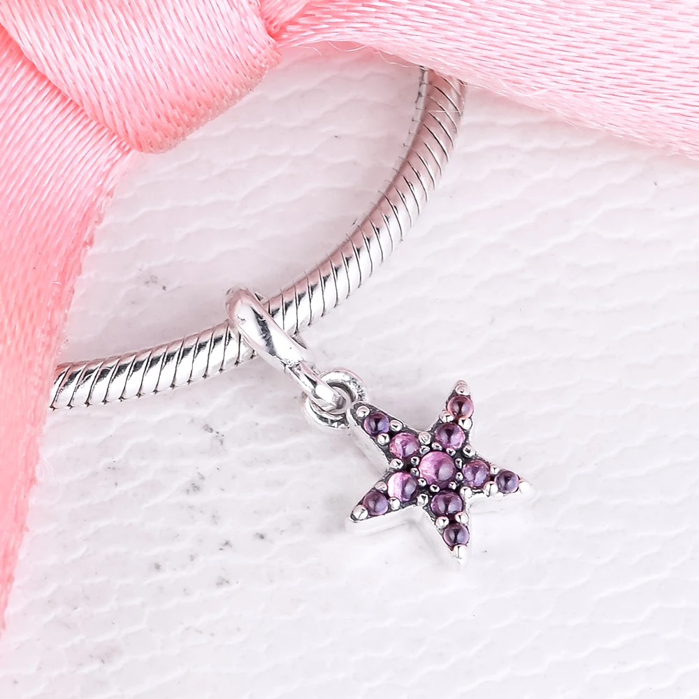 My Pink Starfish Dangle Charm for Me, Bracelets en chaîne serpent, bijoux en argent 925, perles de couleur à petit trou, DIY