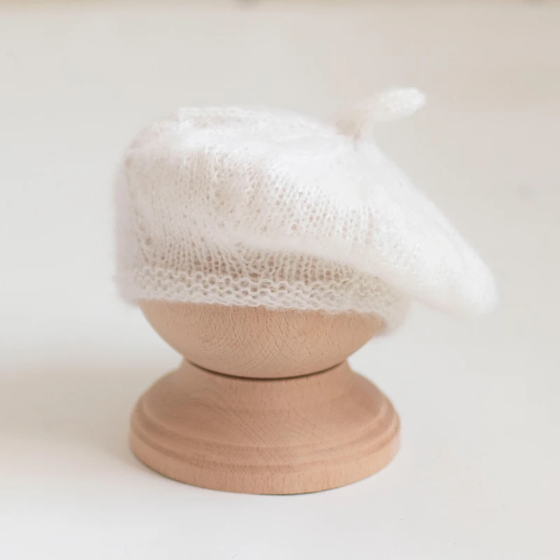 Neonatal photography props hand-woven mohair beret cap baby photo children hat cotton soft pure color