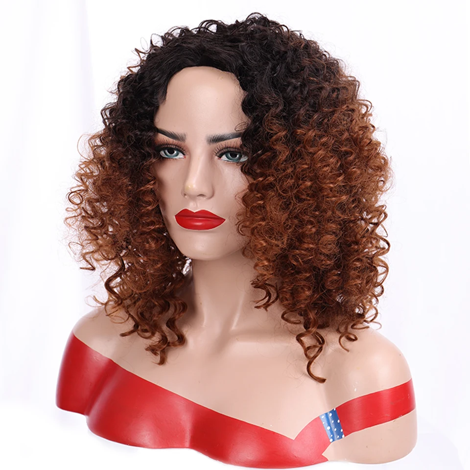 SHANGKE Short Synthetic Wigs Ombre Brown Afro Kinky Curly Wigs For Black Women High Temperature Hair