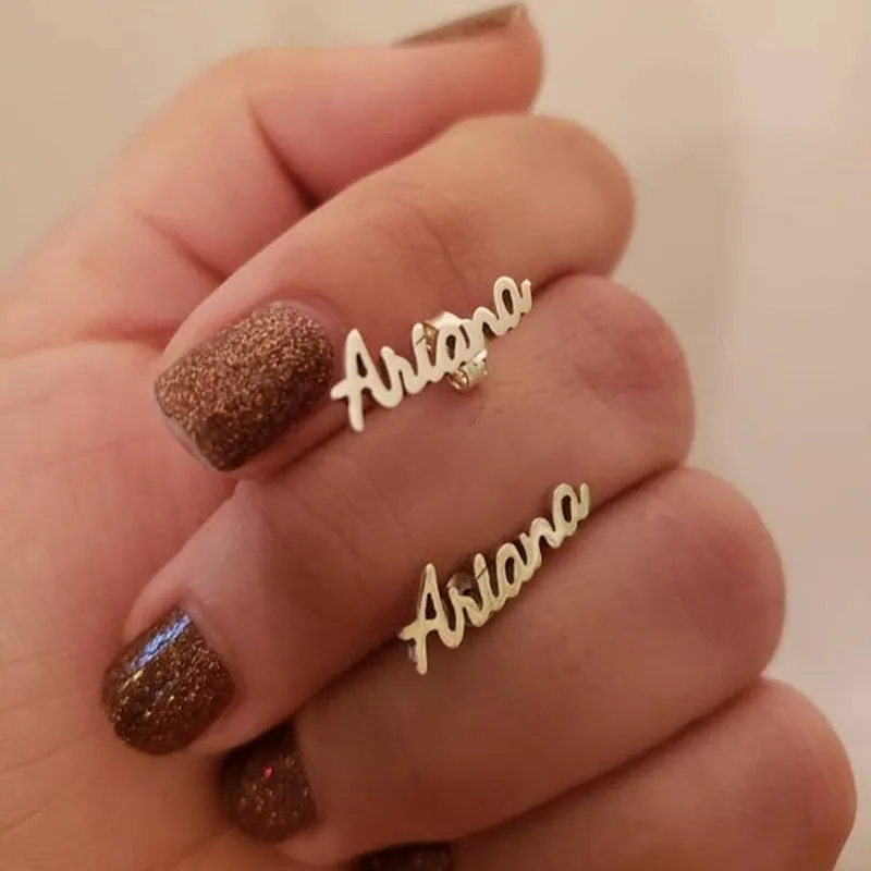 Custom Name Piercing Earrings For Women Stainless Steel Nameplate Stud Earrings Personalized Jewelry Gift For Best Friend