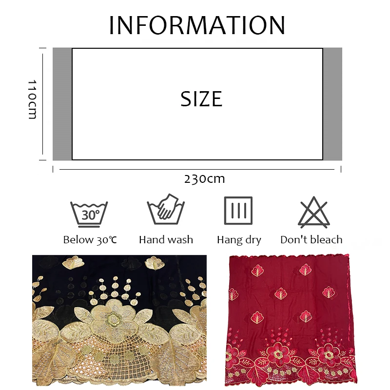 African Dubai Cotton Pashmina for Pray, Embroidery Ring, Diamond Shawl Wrap, Wysoka jakość, Duży rozmiar, 230 * 110 cm Miękki materiał Nowy