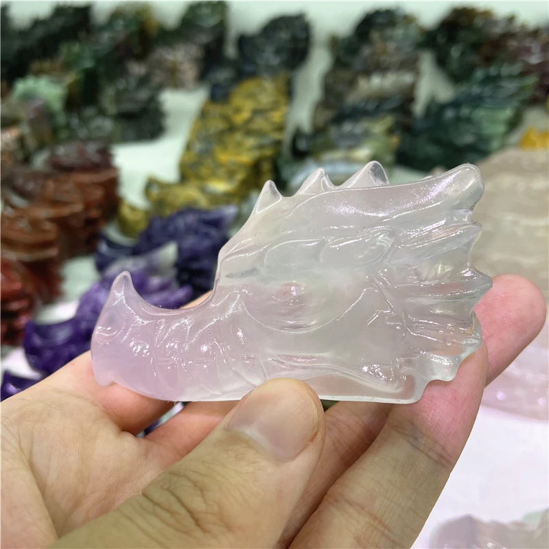 Natural Fluorite Crystal Dragon Head Skull Hand Carved Polished Gemstone Home Decoration Collection Gift