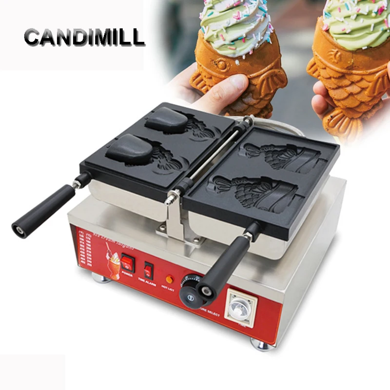 

CANDIMILL Electric Taiyaki Machine Fish Shaped Waffle Maker Japanese Mini Filling Ice Cream Fish Cone Machine
