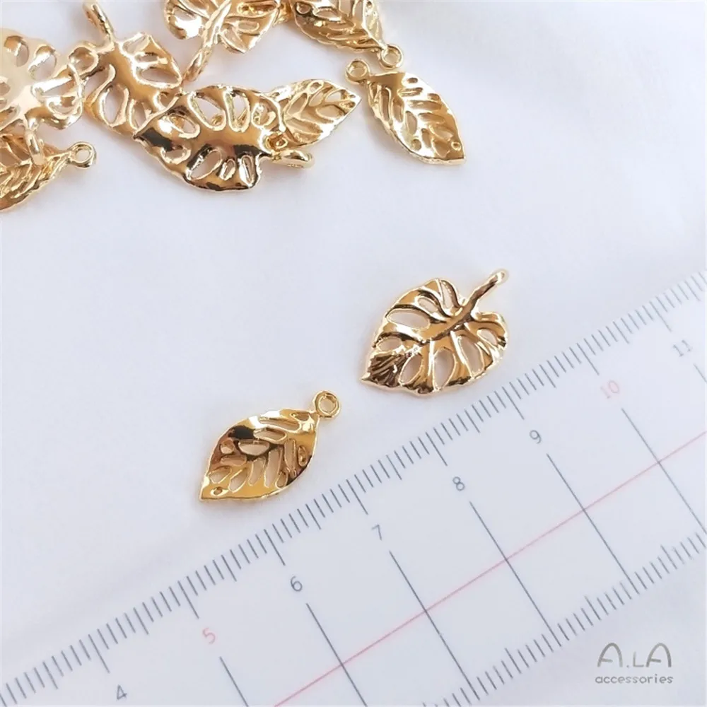 14K Gold Plated Accessories hollow three-dimensional leaf pendant diy handcrafted bracelet head ornaments pendant eardrop