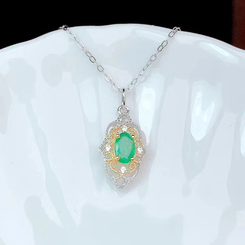 

CoLife Jewelry Vintage 925 Silver Emerald Pendant for Daily Wear 4mm*6mm Natural Emerald Necklace Pendant Mother Day Gift