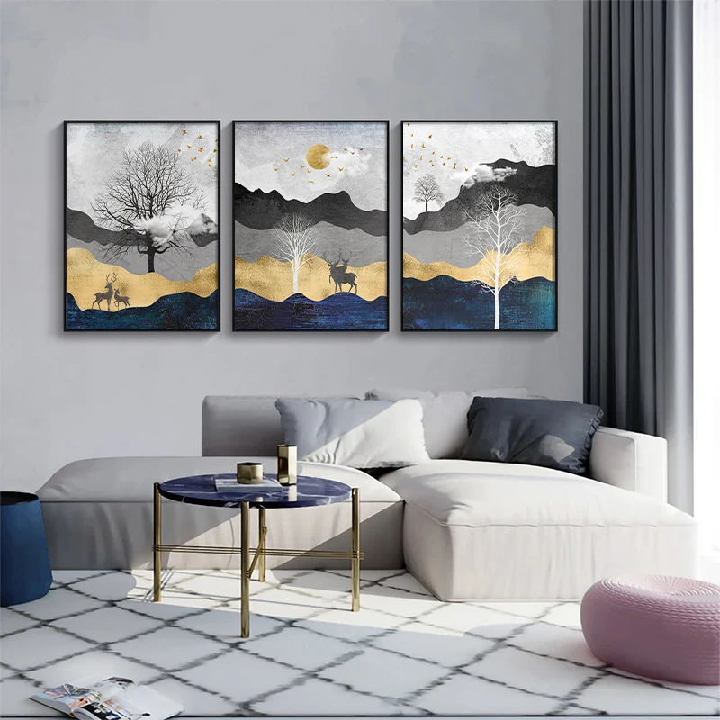 

Nordic Fog Forest Deer Canvas Wall Art Print Painting Mountain Lake Landscape Poster Picture Living Room Modern Home Decoration