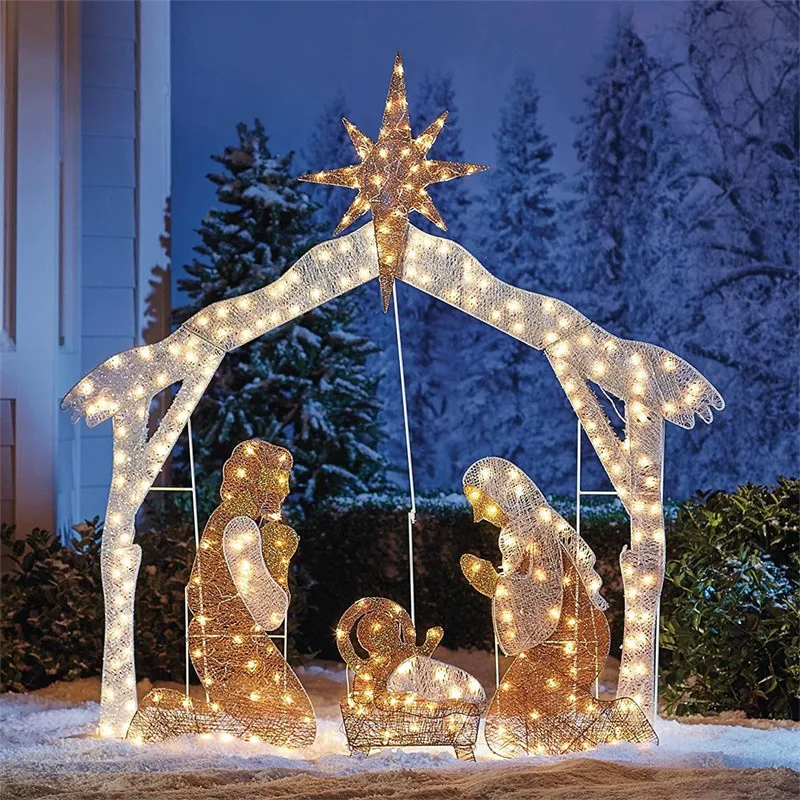 Light-Up Nativity Scene Christmas Outdoor Decoration with LED Lights Acrylic Yard Art Christmas Atmospher for Garden Patio Lawn