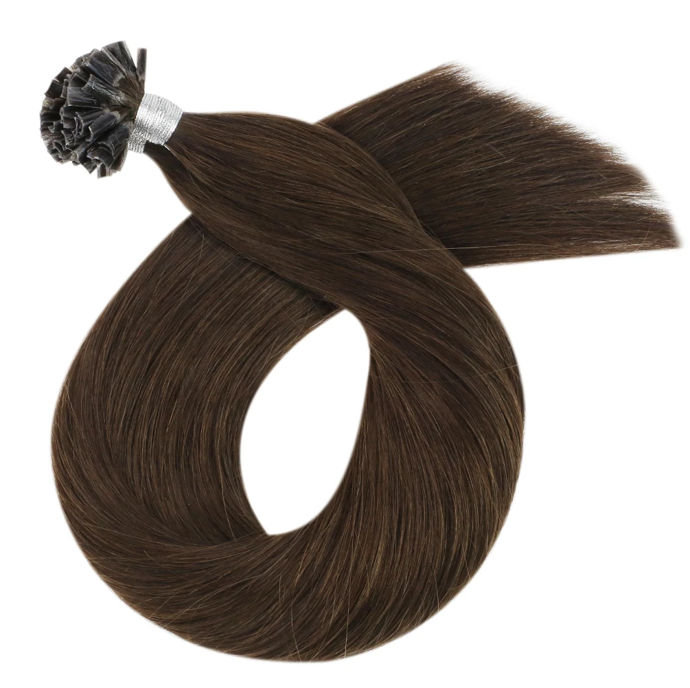 Moresoo Nails Tip Haarverlängerungen, 100 % echtes Echthaar, brasilianisches Haar, maschinelles Remy, 50 g, 50 S, für Frauen, gerade U-Tip-Extensions
