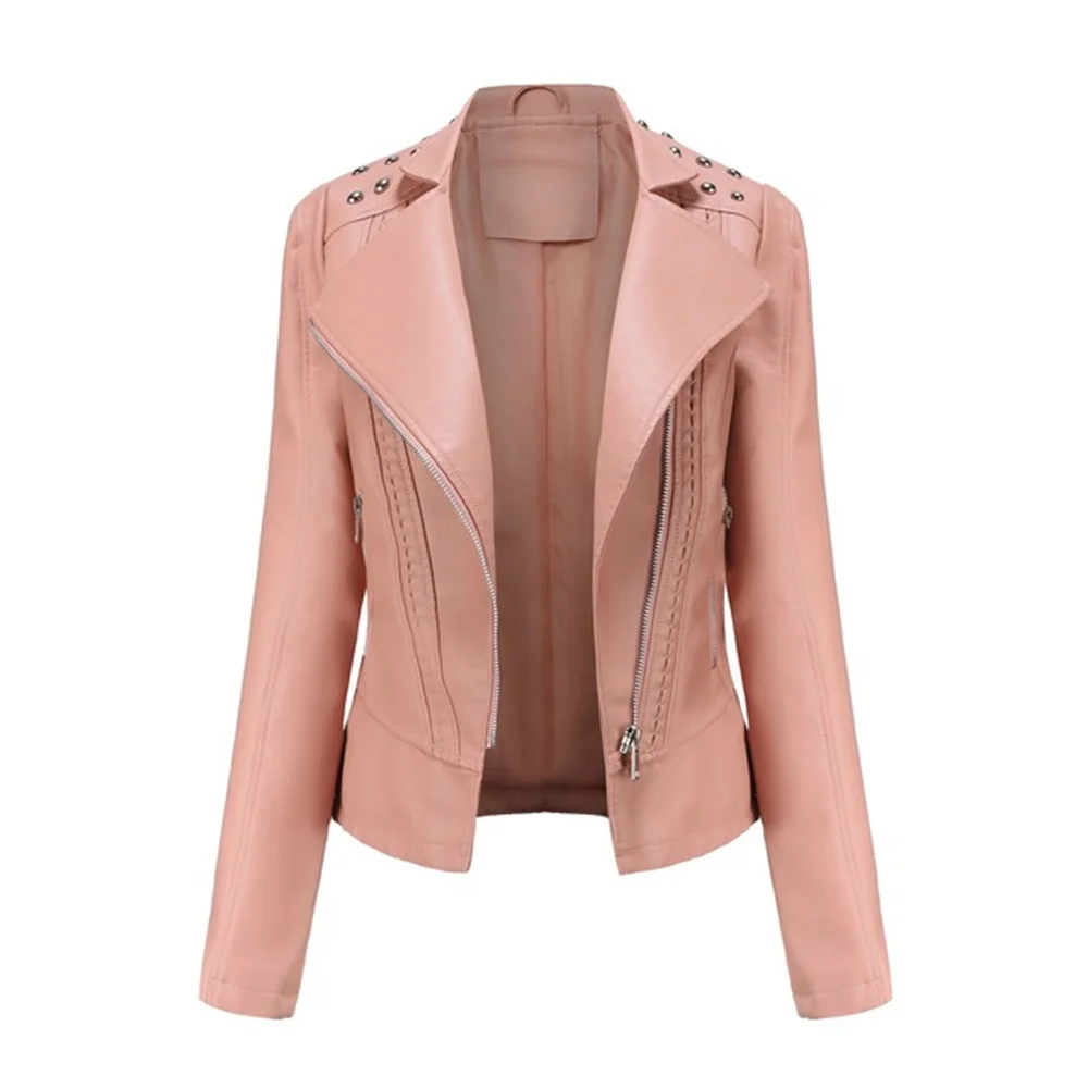 New Women Short Coat Spring Autumn Long Sleeved With Zipper Faux Leather Jacket Female Slim Ladies Biker Moto Outwear