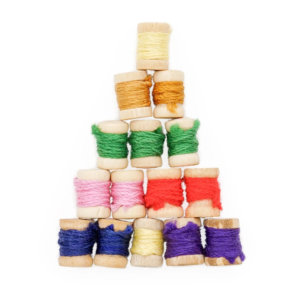 Odoria 1:12 Miniature 15Pcs Wooden Spools Thread Multicolored Sewing Tool Set Home Dollhouse Accessories Doll House Decoration