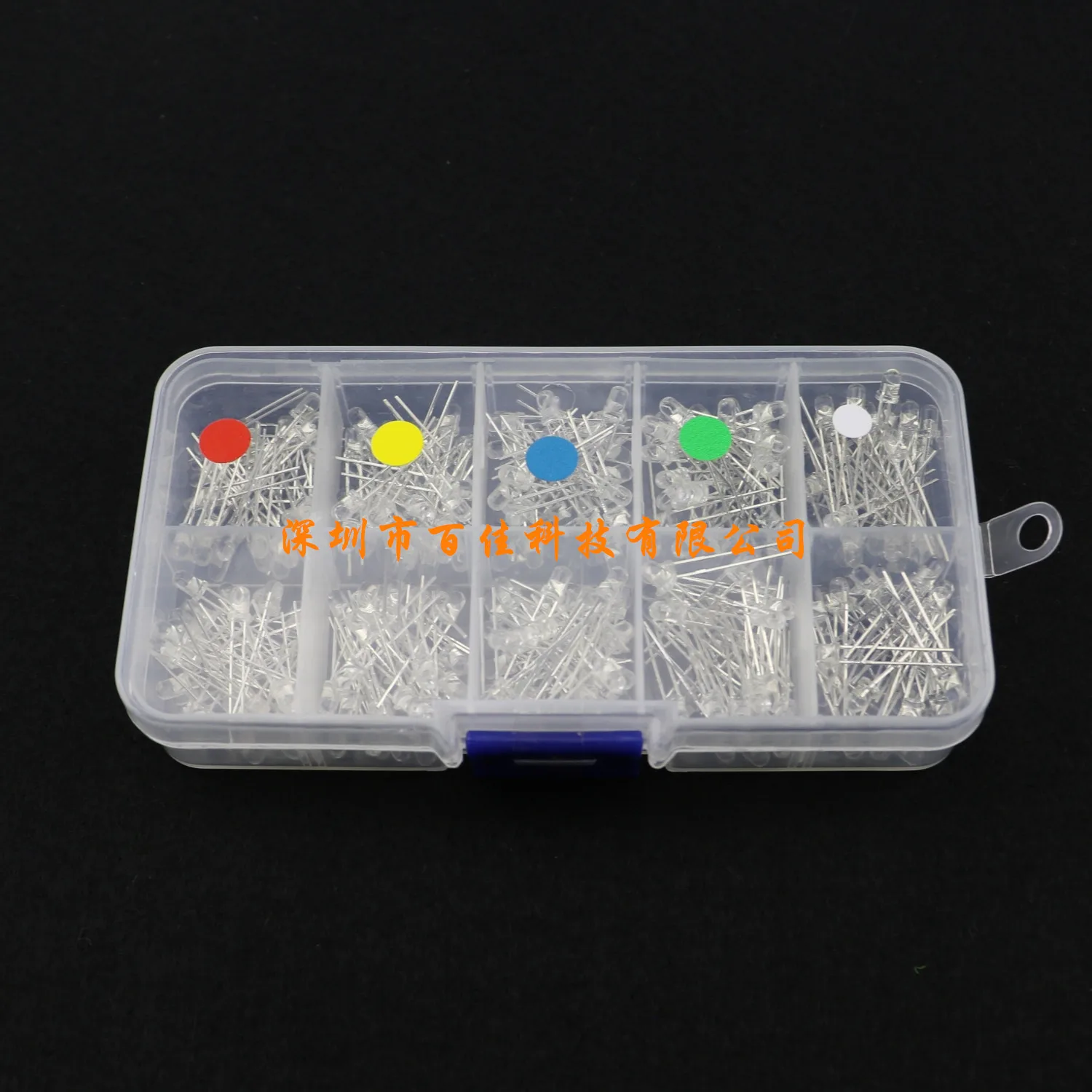 

300Pcs 3mm transparent (red, green, yellow, white and blue) LED light-emitting diode LED lamp beads transistor box set