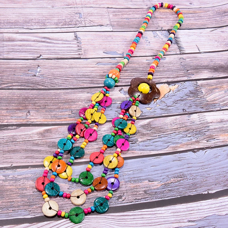 UDDEIN Multi Layer Handmade Wood Long Necklace For Women Big Flower Collar Colorful Beads Jewelry Bohemain Necklace & Pendant