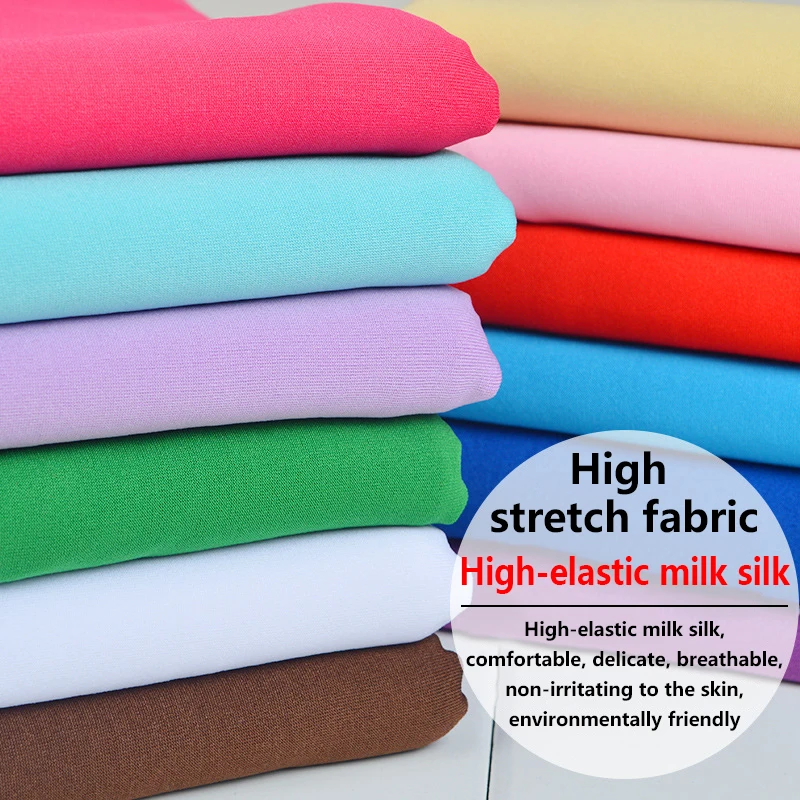 Four Sided Stretch Fabrics for Sewing, Polyester Fabric, Milk Silk, Elastic Cloth, DIY Dress, Patchwork, Clothing 100% Polyester