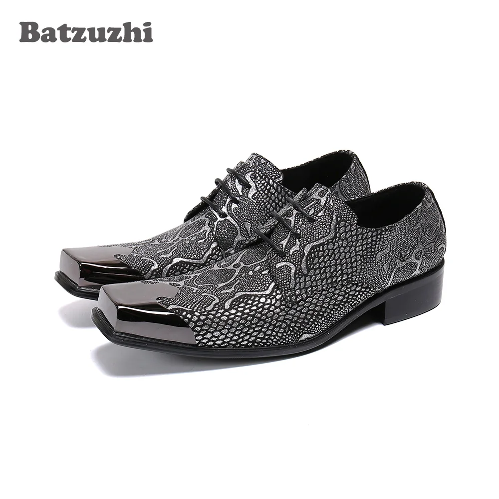 

Batzuzhi Italian Handmade Men's Leather Dress Shoes Men Lace-up Dark Grey Oxford Leather Shoes Men Zapatos Hombre,Sizes EU38-46