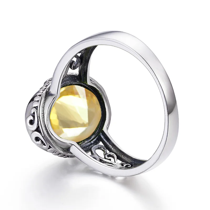 Gelber Citrin-Ring für Damen, Silber 925 Sterling, Herren-Edelsteinringe, Oval, Bohemian, Handgefertigter Damenschmuck, Brautsets im Angebot – Detail 5