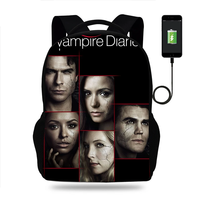 Hot The Vampire Diaries Backpack for Boy Girls Teenager School Bags Children Student Knapsack Men Women USB Charging Travel Bags