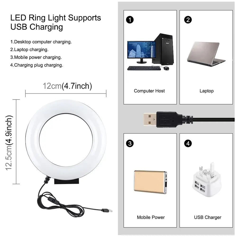 PULUZ 4.7 inch 12cm Curved Surface USB White Light LED Ring Vlogging Photography Video Lights Fill Light For Blogger