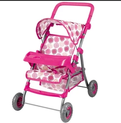 Simulation Doll Double Seat Trolley Girls Toy Children Foldable Hand Push Baby Stroller Pretend Play Doll Accessories