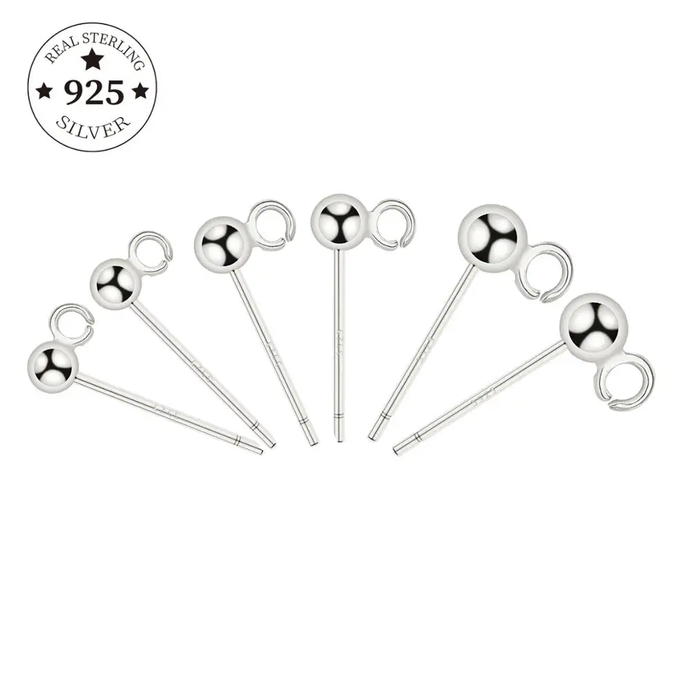 4Pcs 925 Sterling Silver 3 4 5mm Round Ball With Hoop Stud Earrings Connector For DIY Pendant Earrings Jewelry Making Finding