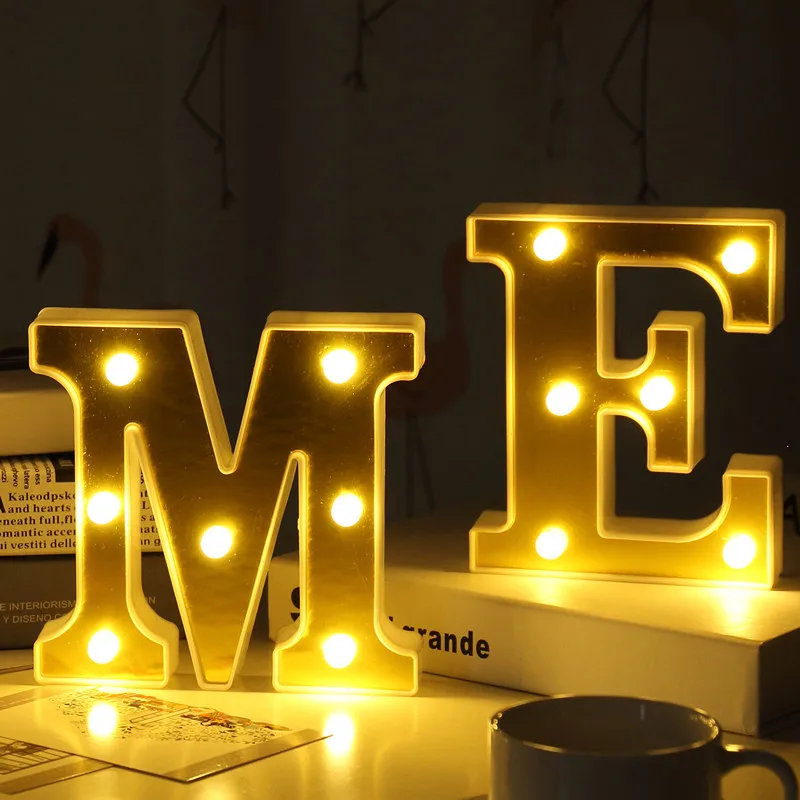 LED Gold-plated Letter Lights Birthday Party Decoration Best Proposal Romantic Supplies Creative Wedding Night Light