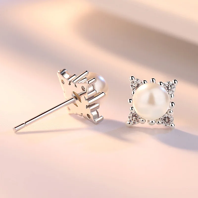 Simple 925 Silver Needle Dazzling Zircon Earrings Snowflake Pearl Flower Stud Earrings For Women Girl Gift Pendientes Brincos