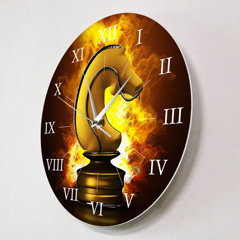 Playing Chess Round Printed Wall Clock Cartoon Figures Board Game Silent Non-ticking Watch Children Chess Player Horloge Murale