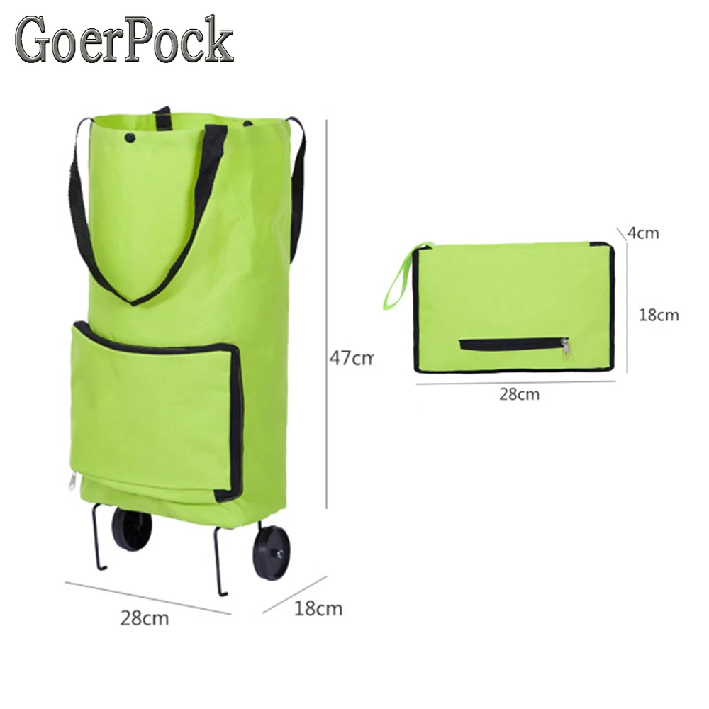 Fashion Folding Home Trolley Portable Shopping Bag Trolley Bag Wheels Foldable Cart Rolling Reusable Eco-friendly Totes Large