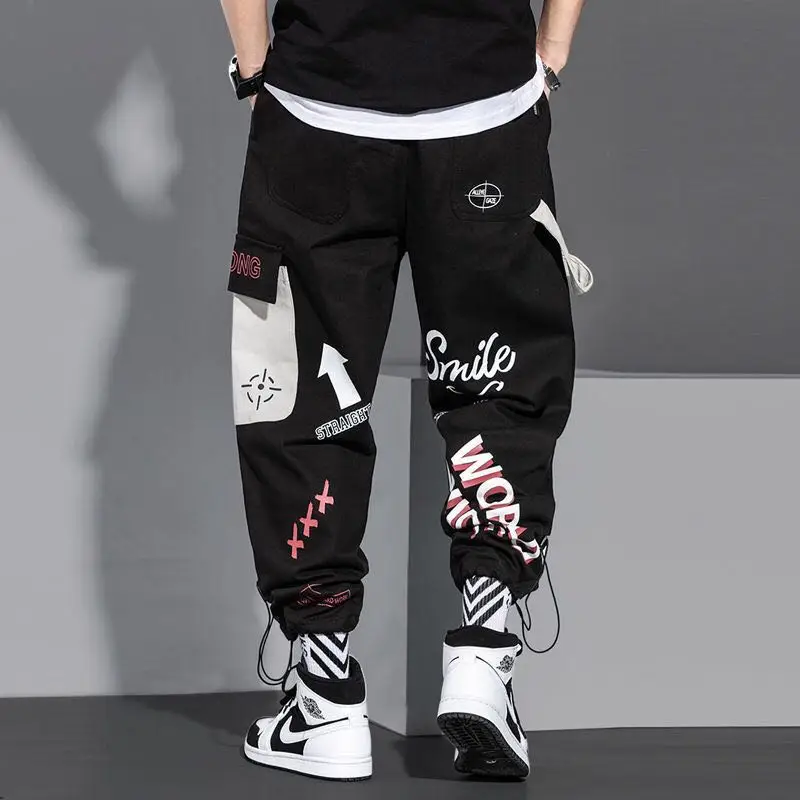 Men Pants Spring and Autumn Cargo Pants Man Fashion Hip Hop Casual Pants Loose Korean Drawstring Men Joggers Sweatpants