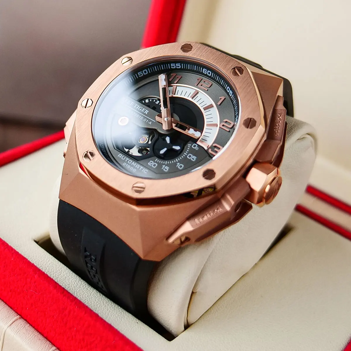 Imagem -03 - Reef Tiger rt 2023 Novos Relógios Masculinos Marca de Luxo Rosa Ouro Automático Mecânico à Prova Impermeável Água Esporte Relógio Masculino Rga92s7