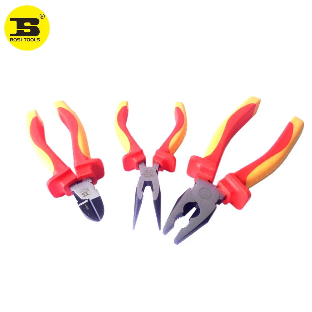 BOSI 3PC Mixed VDE Insulation Withstand Voltage Electrician Cutting Pliers Set