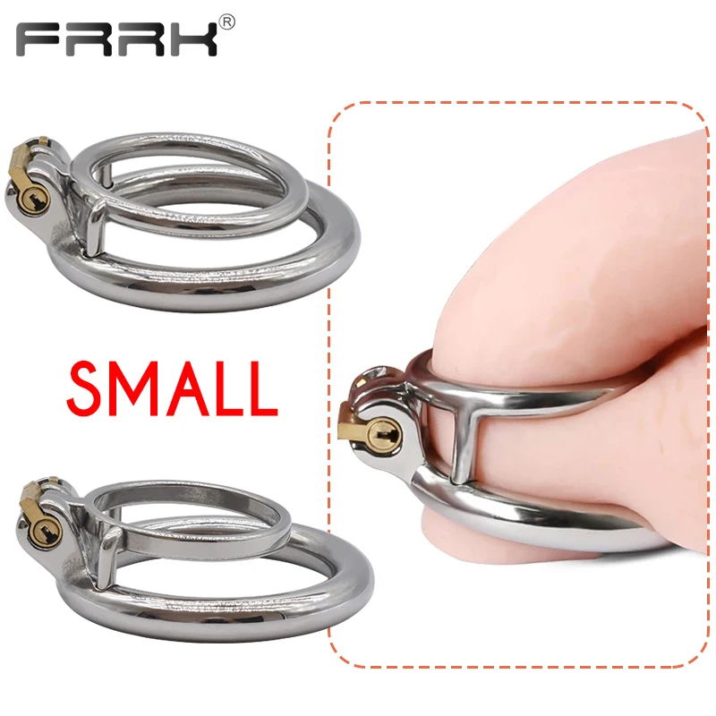 FRRK Double Penis Rings Cock Lock Male Chastity Cage Stainless Steel Bondage Device Restraint Sex Toys for Adutls 18 Training