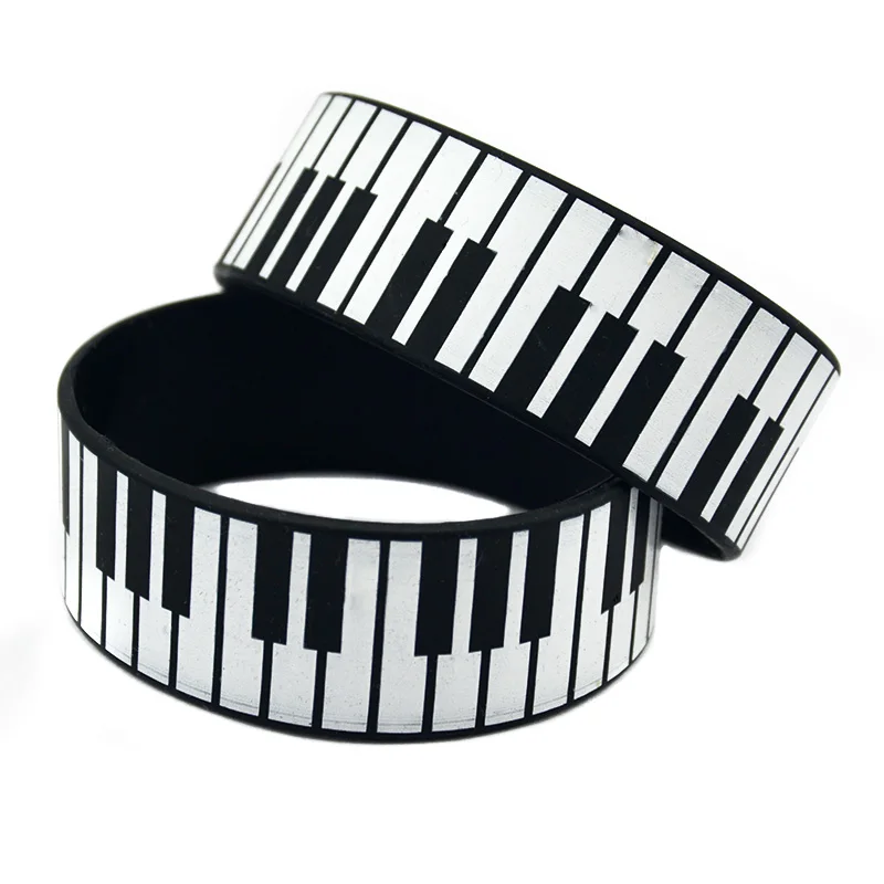 1 PC Piano Keys Silicone Bracelet 1 Inch Wide Printed Logo