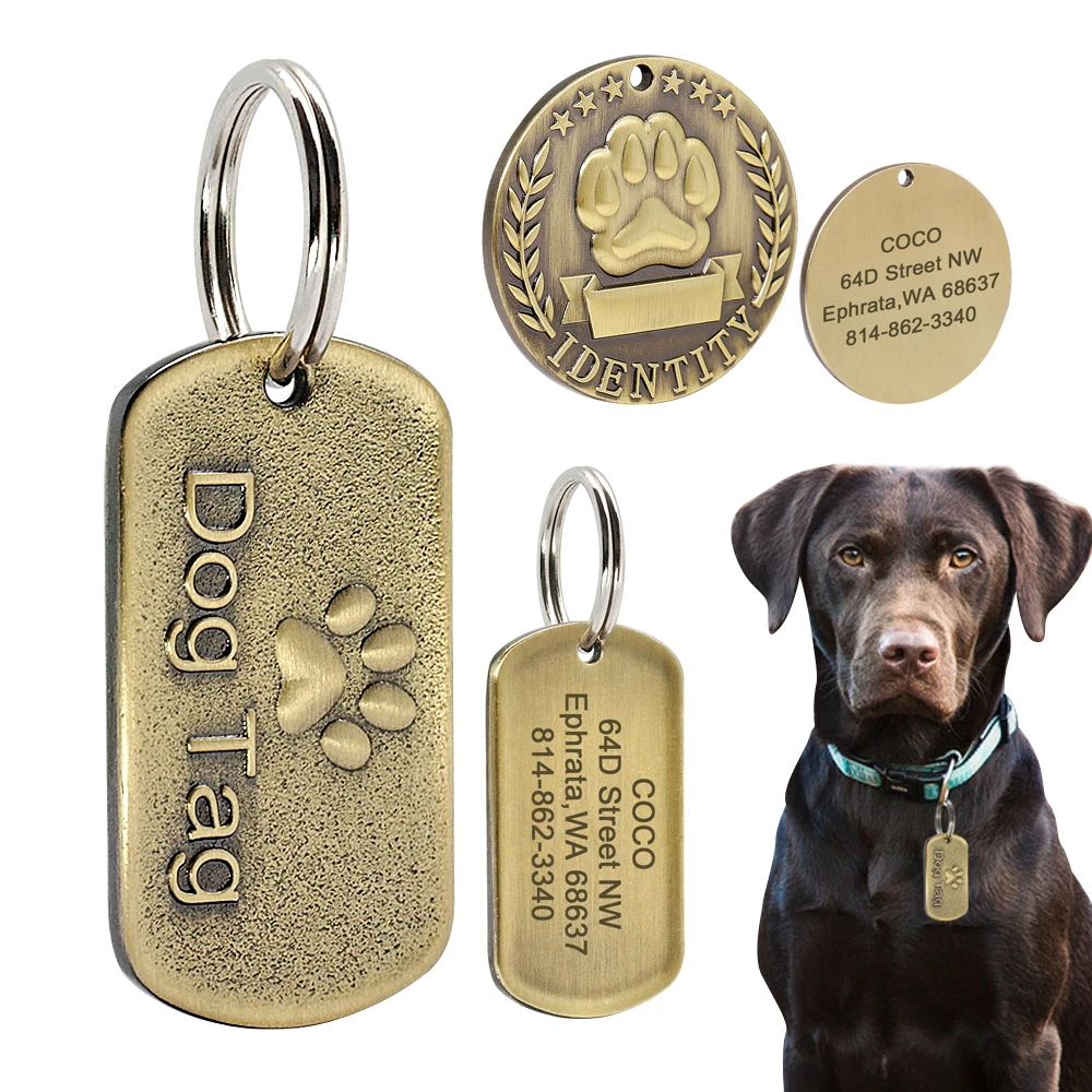 

Engraved Dog ID Tag Custom Medium Large Pet Stainless Steel Personalized Nameplate Fashion Dog Tag with Paw Print Anti-lost