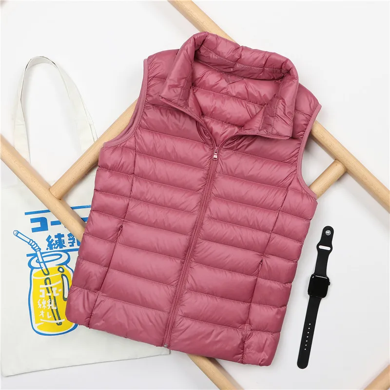 Spring Autumn Women White Duck Down Vest Coat Ultra Light Down Parka Female Sleeveless Waistcoat