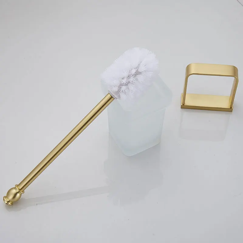 COOANHO Wall-Mounted Toilet Brush With Bracket, Brass Bathroom Toilet Brush Set With Bracket Frosted Glass (Gold)