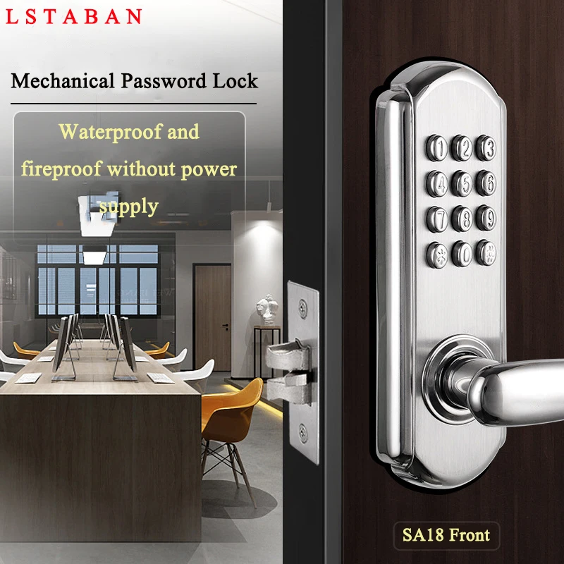 LSTABAN Stainless Steel Long Handle Waterproof Mechanical Digital Door Lock Button Keyboard Keyless Combination Lock Set