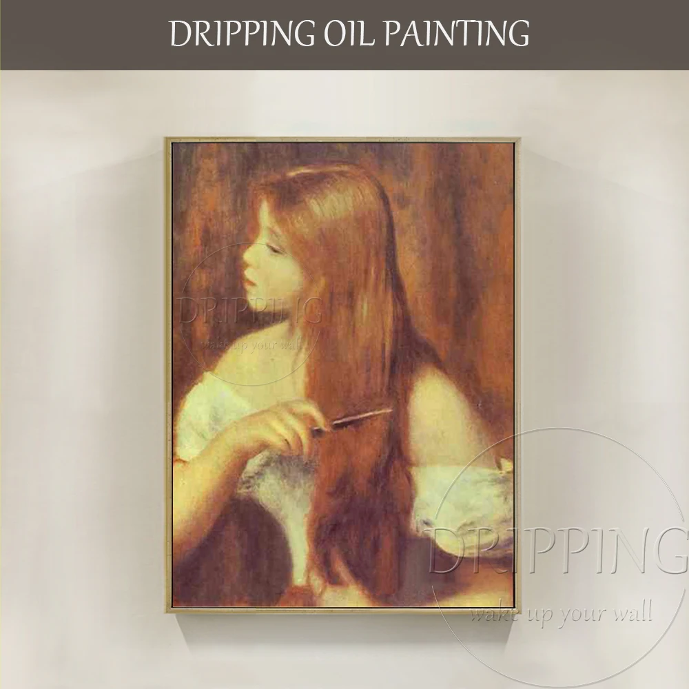 French Impressionists Young Girl Combing Her Hair Oil Painting Reproduce Pierre Auguste Renoir Oil Painting for Wall Decoration