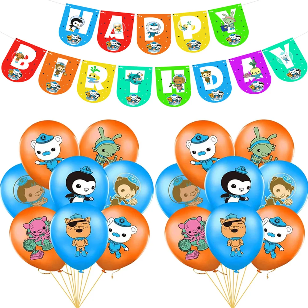 The Octonauts Happy Birthday Party Balloon Banner Set Octopod Barnacles Peso Kwazii Latex Balloon Party Decoration Marine Animal