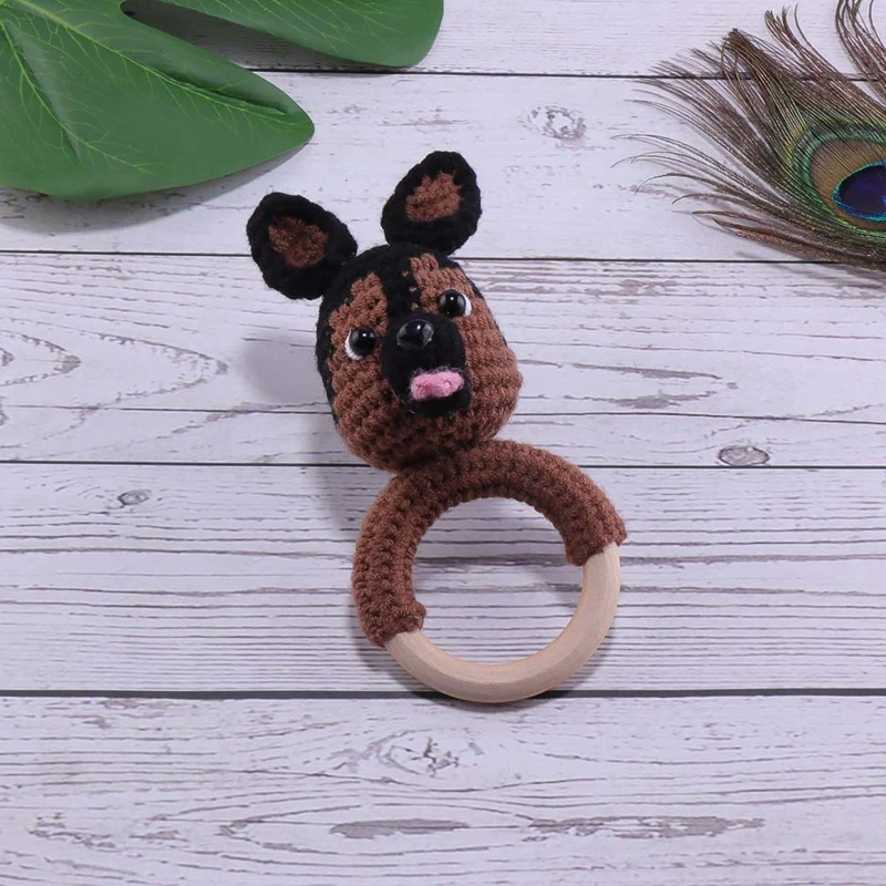 DIY Crochet Cartoon Lion Bunny Rattle Baby Wooden Ring Teether With Bell Newborn Teething Nursing Toy Montessori Children Toys