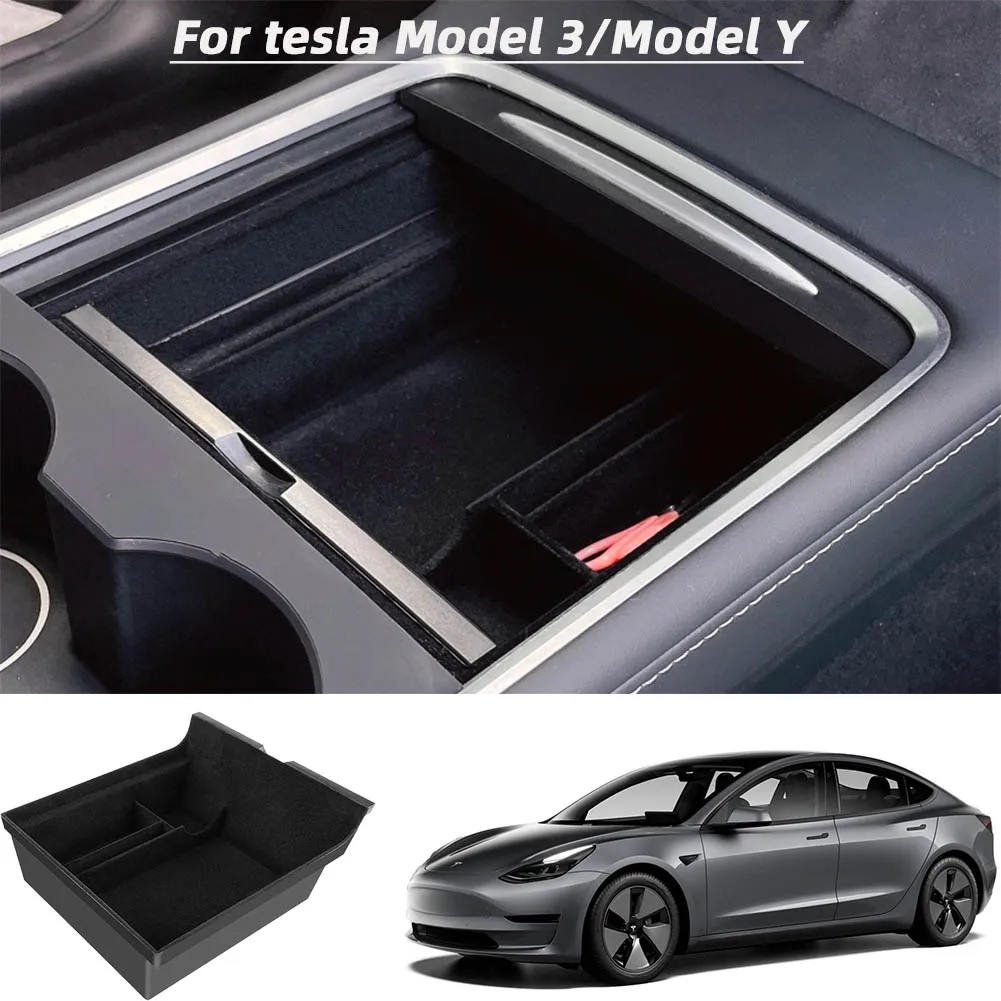 New For Tesla Model 3 Y 2021 Car Central Armrest Storage Box Organizer Center Console Flocking/ABS Organizer Containers Holder