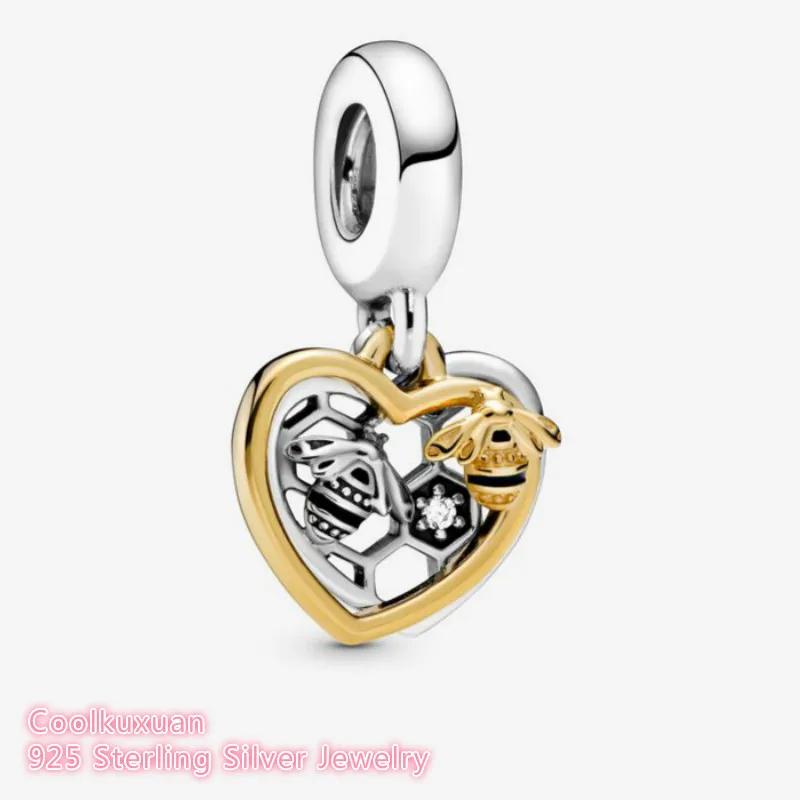 

Spring 100% 925 Sterling Silver Hearts & Bees Dangle Charm beads Fits Original Pandora bracelets Jewelry Making