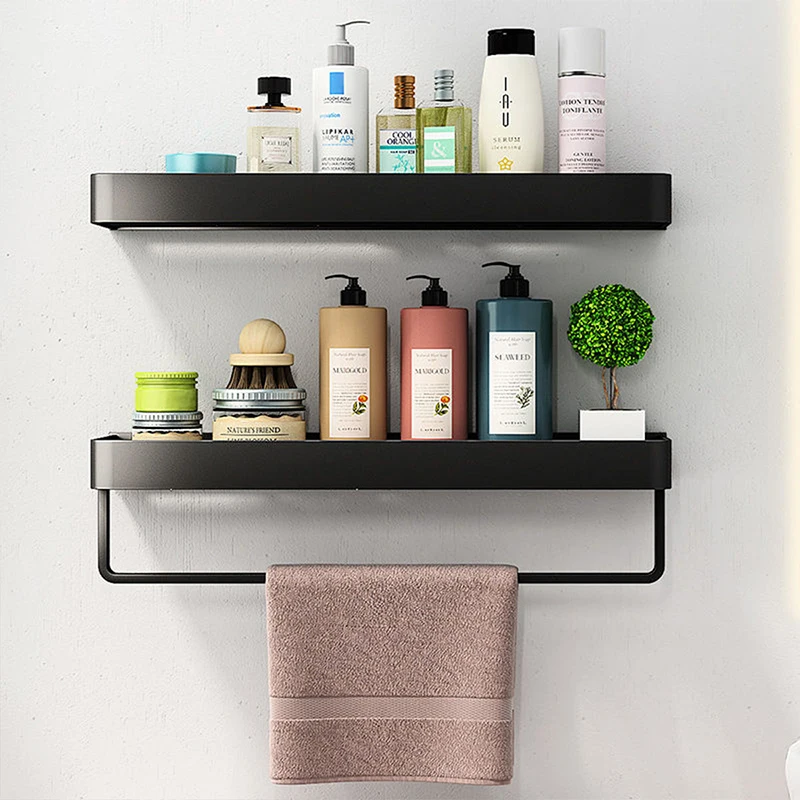 Nordic Punch-Free Toilet Rack Bathroom Shelf Towel Storage Wall-Mounted Shower Gel Towel Holder Multifunction Bathroom Organizer