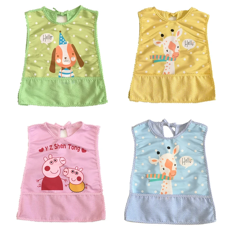 Cartoon animal baby boy bib cloth waterproof adjustable girl short-sleeved plastic breastfeeding practice eating children apron