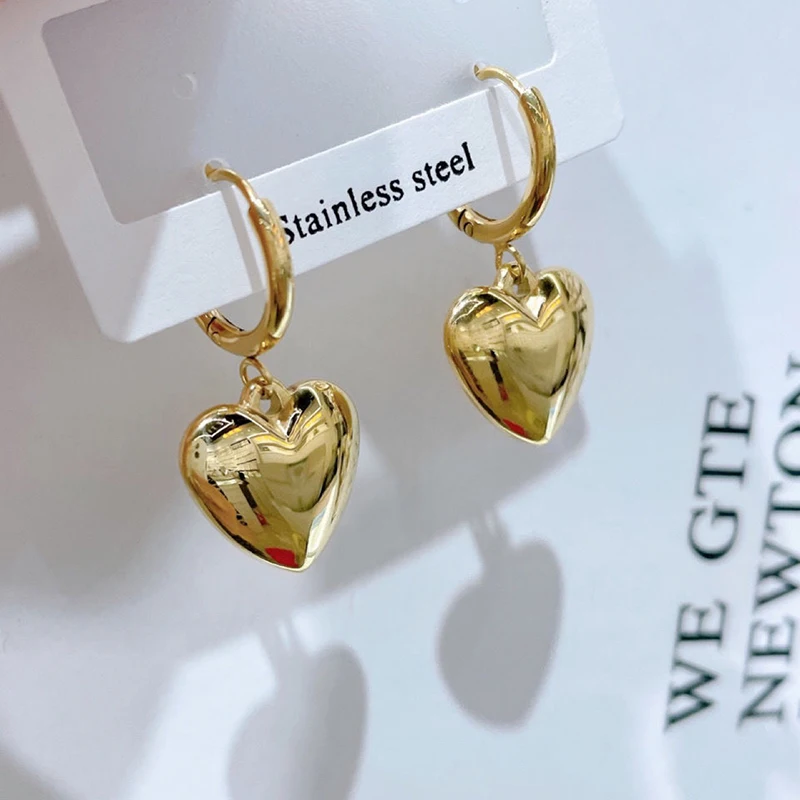 MEYRROYU Stainless Steel Gold Color Heart Hoop Earrings For Women Geometric Romantic 2023 Trend New Gift Party Fashion Jewelry