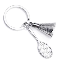 Chaveiro de metal para raquete de badminton, mini chaveiro criativo de metal para raquete, acessórios esportivos feitos à mão