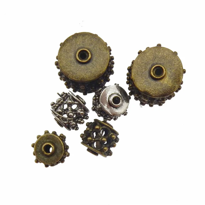 6PCS Copper Filigree Drum Beads Hollow Antique Accessories Bracelet Charms Necklace Pendant Jewelry Making Findings