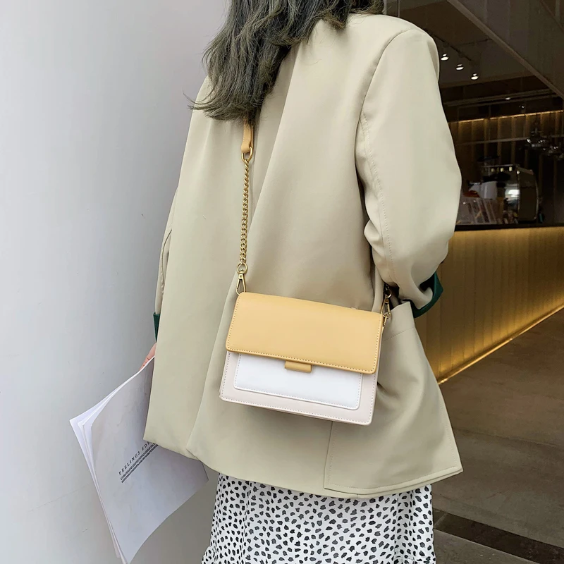 Contrast Color Leather Shoulder Bags For Women New Travel Crossbody Bag Fashion Simple Shoulder Bag Ladies Flap Bag Handbag