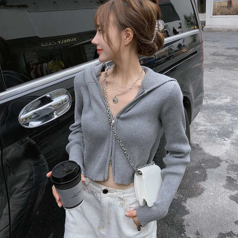 Cardigan Women Spring Autumn Solid Simple 3 Colors Cropped Comfortable Sweater Fashion Elegant Students All-match Leisure Slim