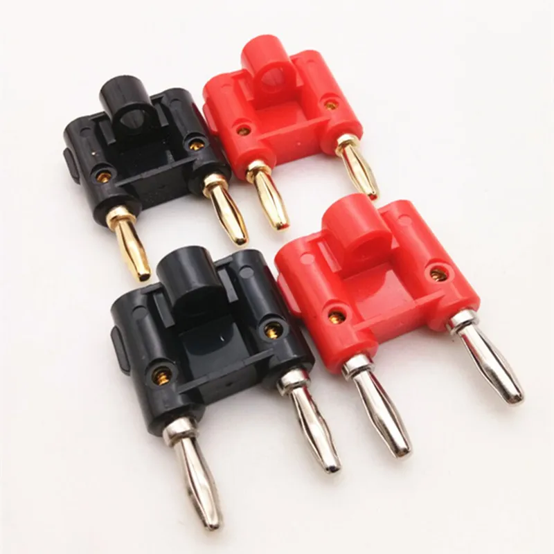 Conector Banana de doble fila de 4mm, adaptador de enchufe de altavoz chapado en oro, enchufe de Audio de dos posiciones, enchufe cruzado de linterna