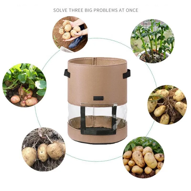 Potato Plant Grow Bags With Window greenhouse Vegetable Growing Bag Moisturizing jardin Garden Tools 7/10 Gallon